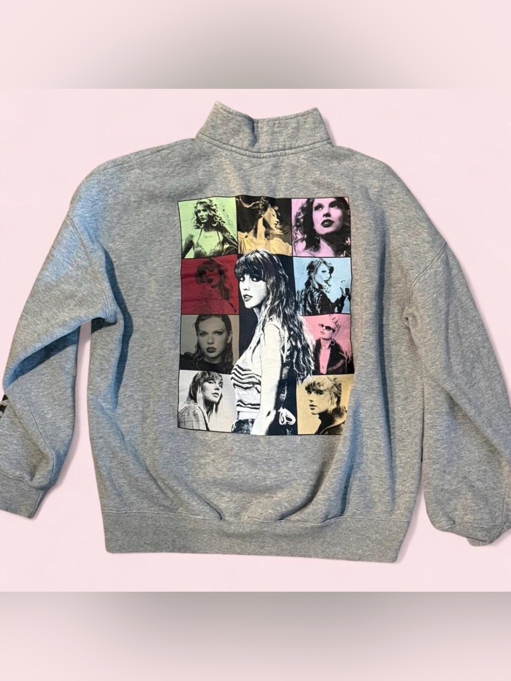 Taylor Swift Graphic Sweatshirt - Grey with Multicolor Pop Art Y2K M